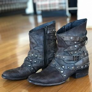 Freebird Brown Leather studded boots by Steven